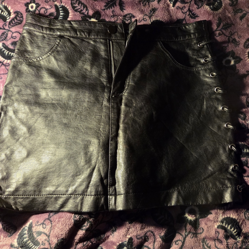 Black Leather Lace Up Skirt